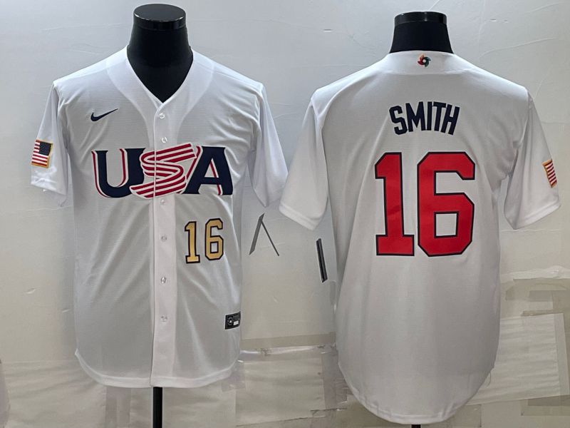 Men 2023 World Cub USA 16 Smith White Nike MLB Jersey2